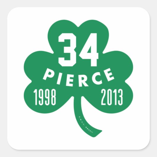 Sticker Carré Celtics - Pierce 34 Retraité Numéro Clover (Vert) (Devant)