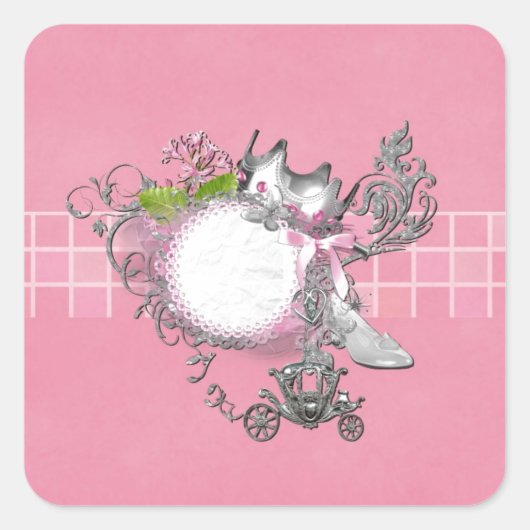 Sticker Carré Cendrillon Chaussure en verre Porte Ajouter TEXTE (Devant)