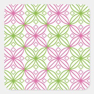 Sticker Carré Cercles abstraits rose et vert motif