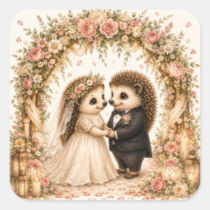 Sticker Carré Cérémonie de mariage de hérisson mignon avec des f