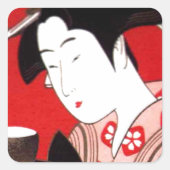 Sticker Carré Cérémonie japonaise du thé de dame Art Imprimer (Devant)