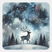 Sticker Carré Cerf de Nuit d'Hiver Étoilé (Devant)