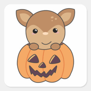 Sticker Carré Cerf En Citrouille Sweet Deer Happy Halloween