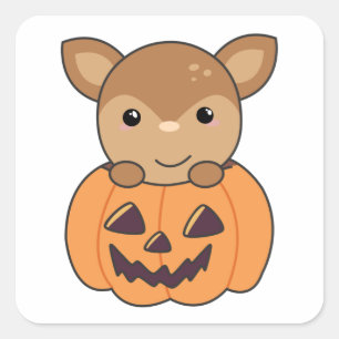 Sticker Carré Cerf En Citrouille Sweet Deer Joyeux Carré Hallowe
