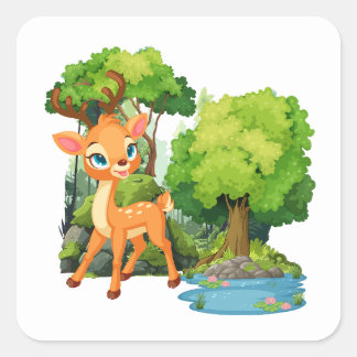 Sticker Carré Cerf Mignon