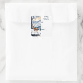 Sticker Carré Cerf par l'étiquette cadeau de Noël Snowy Lake (Sac)