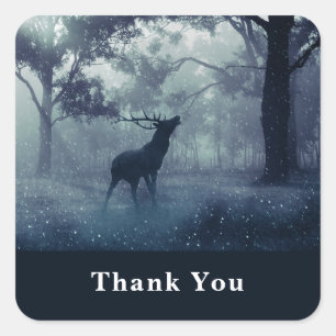 Sticker Carré Cerfs avec Antlers dans une forêt ombragée - Merci