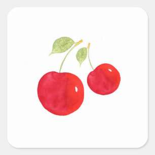 Sticker Carré Cerises d'aquarelle