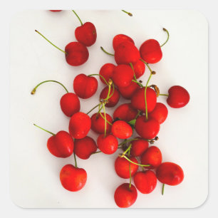 Sticker Carré Cerises rouges à la lumière naturelle Pose sur bla