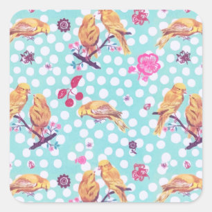 Sticker Carré Cerisier de printemps peint Fleur d'oiseau