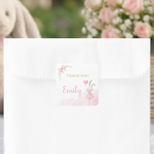 Sticker Carré Certain Lapin est une Ballerine Coquette Rose d'Un