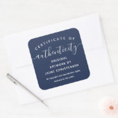 Sticker Carré Certificat d'authenticité de script blanc de Navy (Enveloppe)