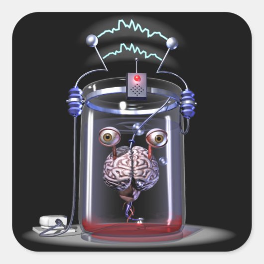 Sticker Carré Cerveau dans un bocal (Devant)