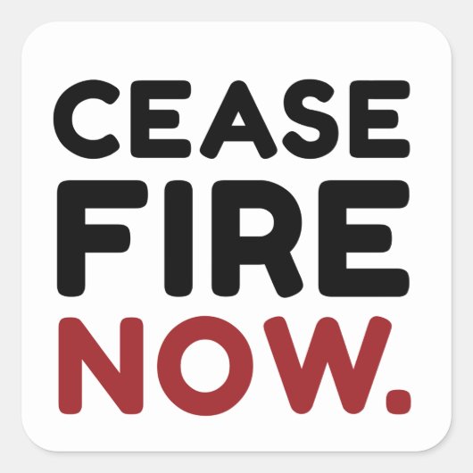 Sticker Carré Cessez le feu maintenant, noir et rouge (Devant)