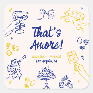Sticker Carré C'est Amore ! Fiançailles italien bleu et jaune