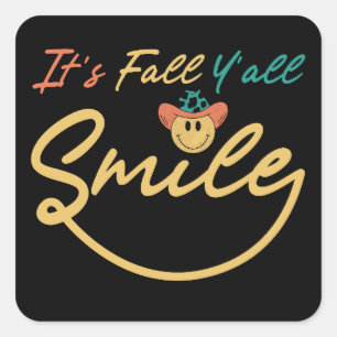 Sticker Carré C'est Automne Y'all Smile Leopard Casquette Happy 