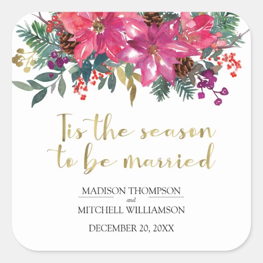 Sticker Carré C'Est La Saison D'Être Marié hiver Noël rose (Devant)