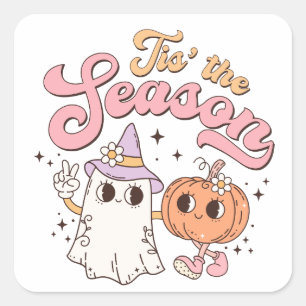 Sticker Carré C'est la saison drôle Halloween Citrouille et fant