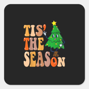 Sticker Carré C'est la saison festive sapin de Noël Groovy