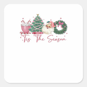 Sticker Carré C'est la saison Joyeux Noël Mignon Xmas Café Ch