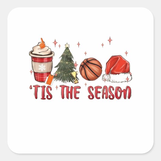 Sticker Carré C'est la saison Noël Noël Basketball (Devant)