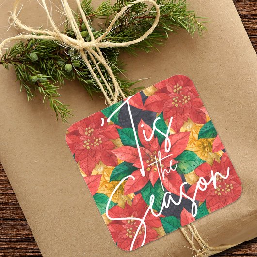 Sticker Carré C'est la saison Poinsettia vacances de Noël