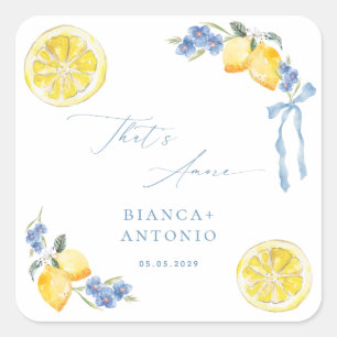 Sticker Carré C'est l'Amour Citrons à Ruban Bleu Cadeau de Maria