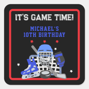 STICKER CARRÉ C'EST L'HEURE DU JEU HOCKEY ANNIVERSAIRE