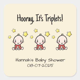 Sticker Carré C'est Triplets !, Triplet Neutre Personnalisé Babi