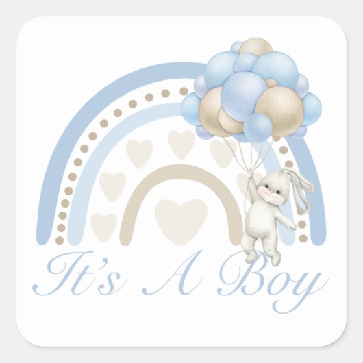 Sticker Carré C'est un Garçon Baby Shower Arc-en-Ciel Bleu Paste (Devant)