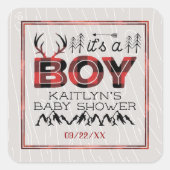 Sticker Carré C'est un garçon ! Baby shower de bûcheron rustique (Devant)