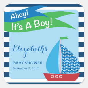 Sticker Carré C'est un garçon, baby shower nautique bleu