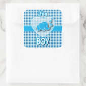 Sticker Carré C'est un garçon, bleu & blanc avec un éléphant de  (Sac)