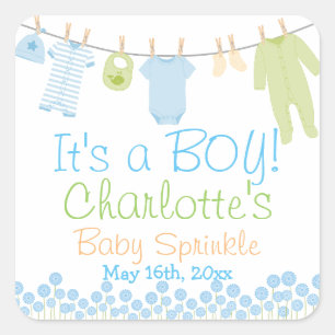 Sticker Carré C'est UN GARÇON ! Lil Vêtements Bleu & Vert Bébé P