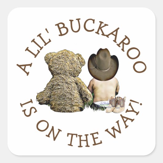 Sticker Carré C'est un petit Baby shower Cowboy (Devant)