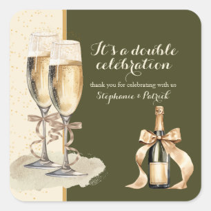 Sticker Carré C'est une double fête de Champagne d'or