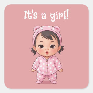 Sticker Carré C'est une fille ! (asiatique)