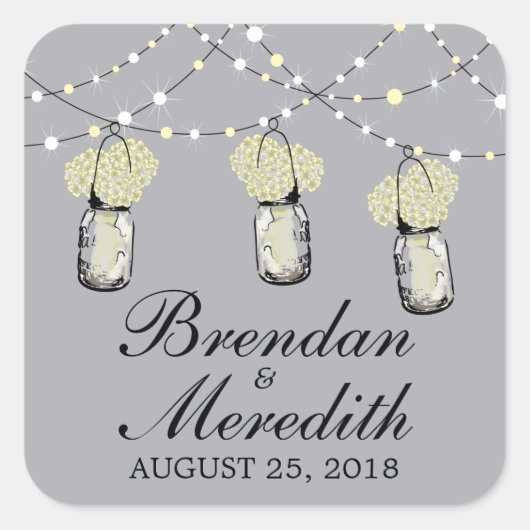 Sticker Carré Chaîne de lumière rustique Mason Jar (Devant)