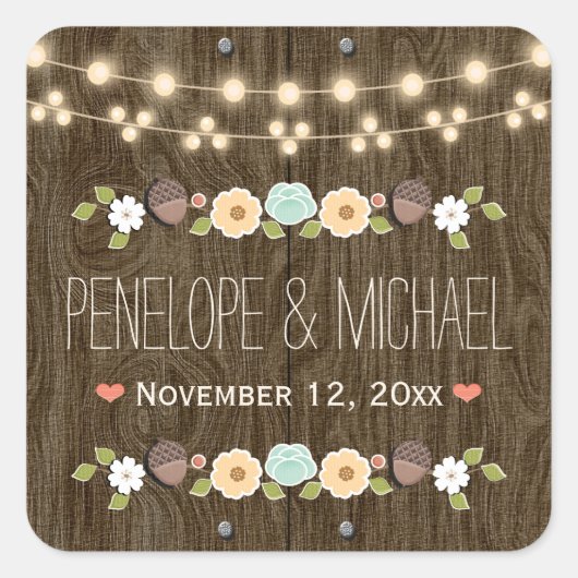 Sticker Carré Chaîne turquoise de lumières Rustic Fall Acorn Mar (Devant)