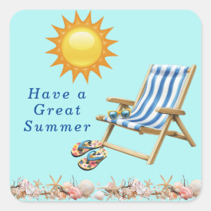 Sticker Carré Chaise de plage lunettes de soleil tongs d'été