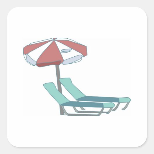 Sticker Carré Chaises de piscine et parasol (Devant)