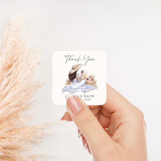 Sticker Carré Chalet de pique-nique de vin Bachelorette