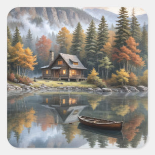 Sticker Carré Chalet Rustique dans les Montagnes