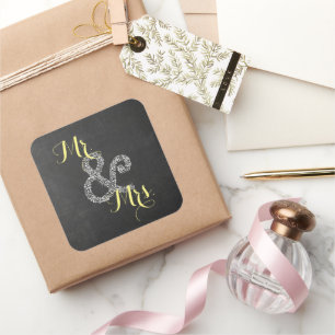 Sticker Carré Chalkboard Automne Mariage Mr & Mrs Party