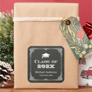 Sticker Carré Chalkboard Elegant Frame Graduation Favoriser