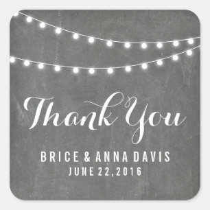 Sticker Carré Chalkboard Été Chaîne Lumière Mariage Merci