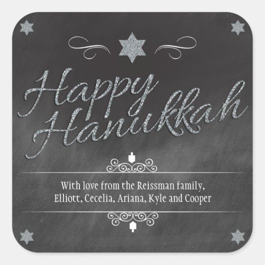 Sticker Carré Chalkboard Faux Parties scintillant en argent Hano (Devant)