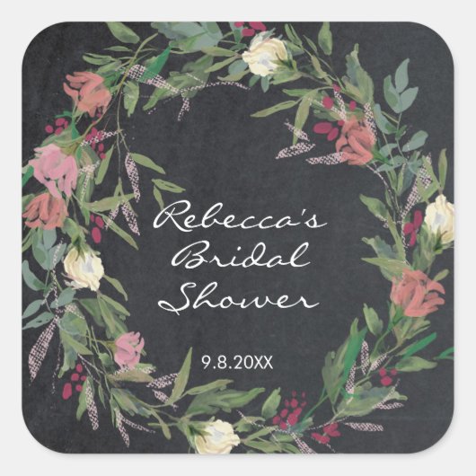 Sticker Carré chalkboard floral wreath douche favorise autocolla (Devant)