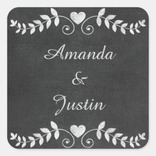 Sticker Carré Chalkboard Heart Mariage Personnalisé