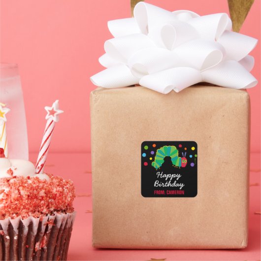 Sticker Carré Chalkboard Hunt Caterpillar | Joyeux anniversaire (Fête)